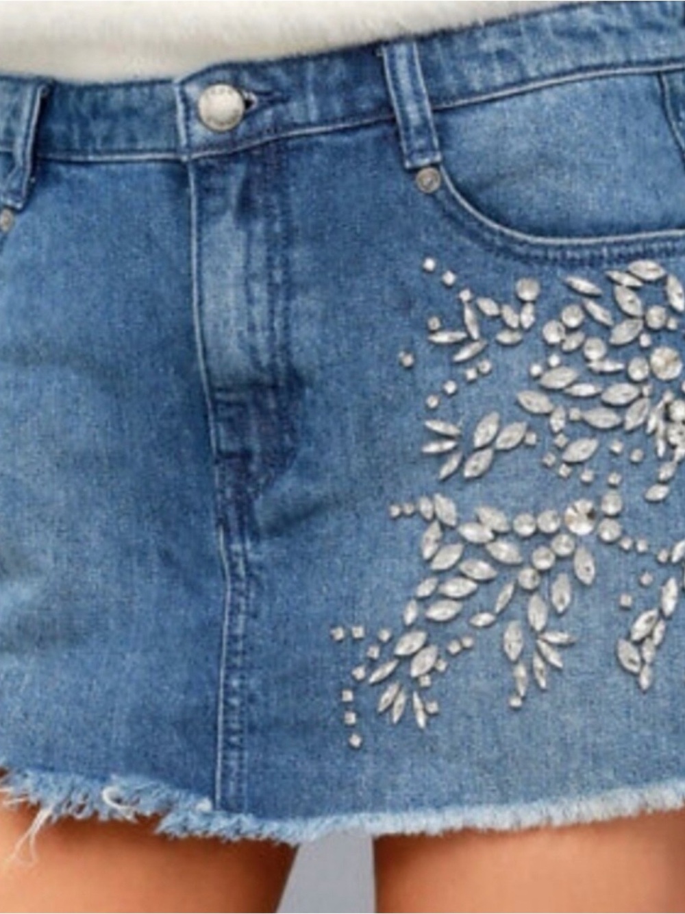 Free People Embellished Denim Mini Skirt